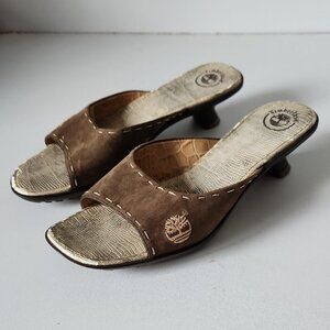 TIMBERLAND  Mule Low Heel Sandals Open Toe Brown Leather Suede Size 7M